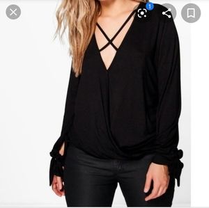 Boohoo Black Wrap Tie Wrist Top 14 USA